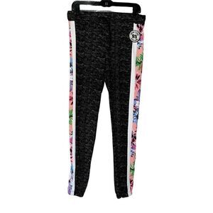 LOVE black, tan & floral soft drawstrings joggers large NWT